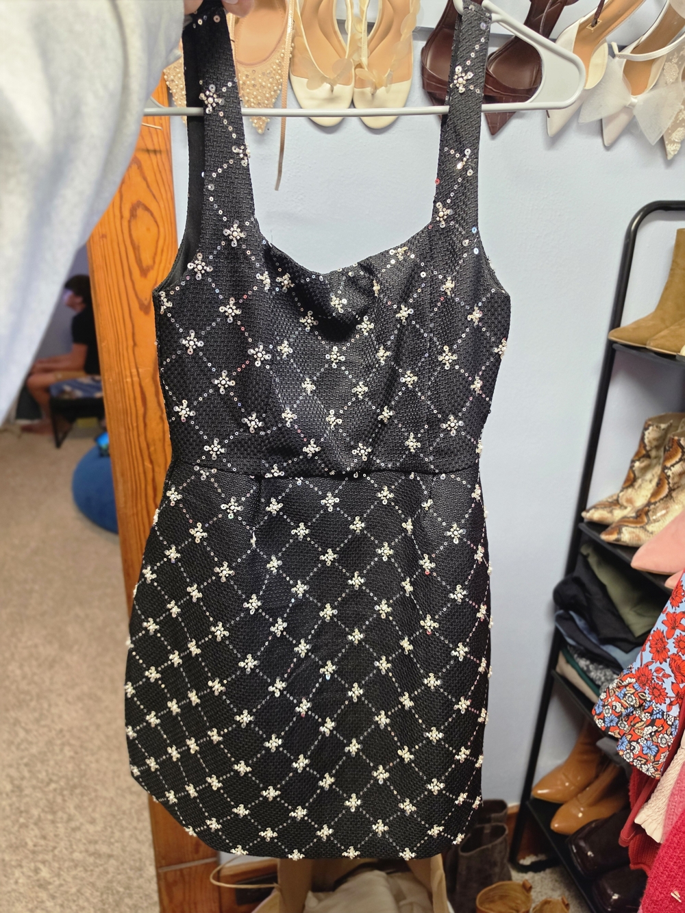 Vici Black Mini Dress with Silver Sequin Grid